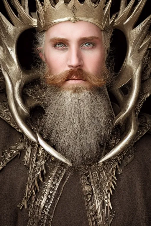 Image similar to 8K Photography from a Male muscled short haired Elven King, designer beard, by Jimmy Nelson