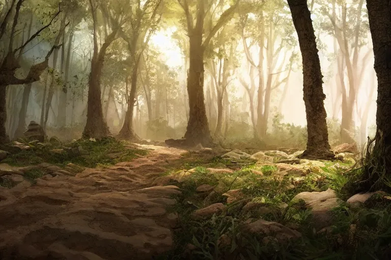 Image similar to sandy path leads to a Forest temple, Artstation