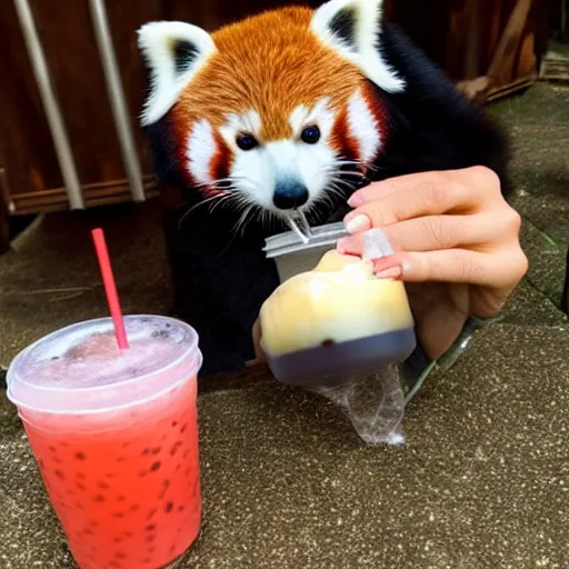 Image similar to red panda drinks bubble tea