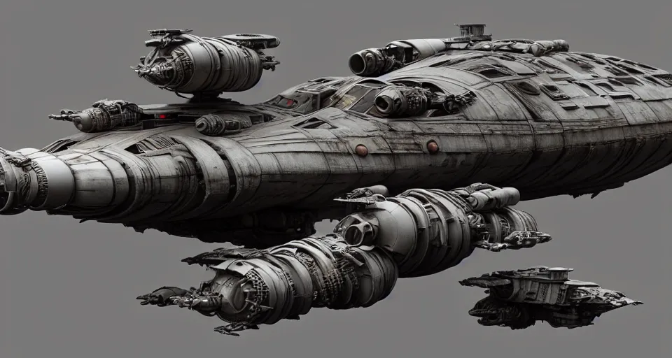 Image similar to highly detailed cinematic scifi render of 3 d sculpt of fury road spaceship, guardians of the galaxy, star wars, maschinen krieger