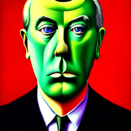 Image similar to An extremely psychedelic portrait of Rene Magritte, surreal, LSD, face, detailed, intricate, elegant, lithe, highly detailed, digital painting, artstation, concept art, smooth, sharp focus, illustration