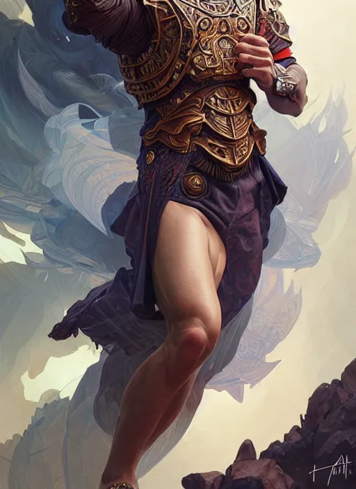 Image similar to lionel messi, d & d, muscular! fantasy, intricate, elegant, highly detailed, digital painting, artstation, concept art, smooth, sharp focus, illustration, art by artgerm and greg rutkowski and alphonse mucha