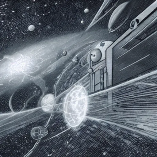 Prompt: Sketch of a lucid dream taking place in space, astonishing detail, amazing shading, award winning