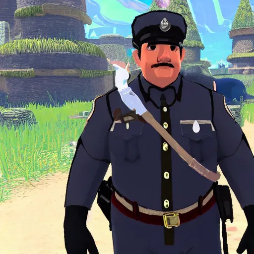 Prompt: Paul Blart Mall Cop in The Legend of Zelda Breath of the Wild