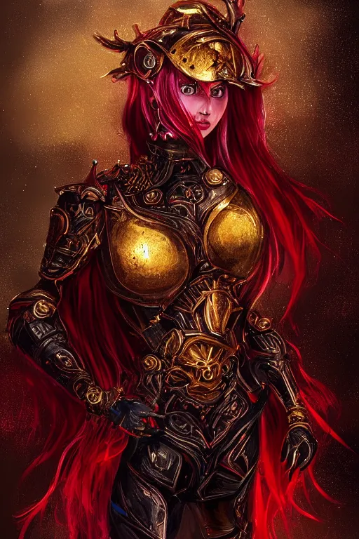 Image similar to portrait evilly knights of Zodiac girl, black and red reflected armor, in ruined Agora of Athens moon night and fire and heavy raindrop, ssci-fi, fantasy, intricate, very very beautiful, elegant, golden light, highly detailed, digital painting, artstation, concept art, smooth, sharp focus, illustration, art by tian zi and WLOP and alphonse mucha