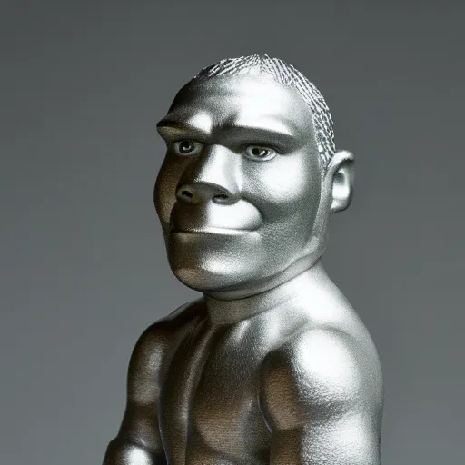 Prompt: An aluminum casted statuette of Shrek, studio lighting, F 1.4 Kodak Portra