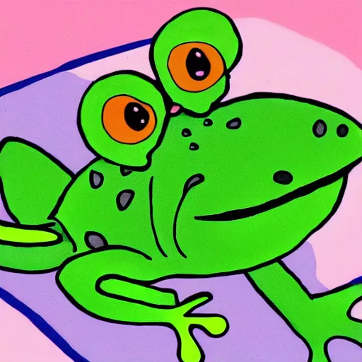 Prompt: peepo the frog!!!, crying!! on bed with laptop!!!,