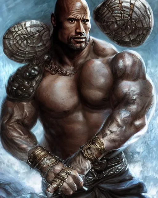 Image similar to dwayne johnson, dnd, high fantasy. royo, artgem, wlop