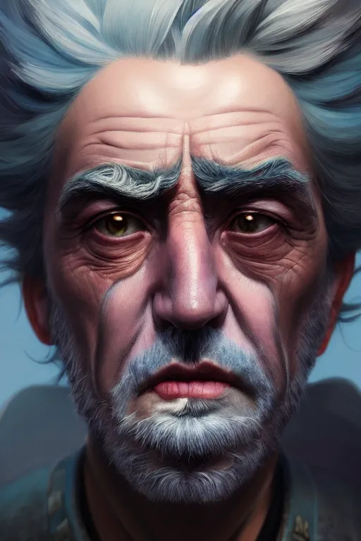 Image similar to ultra detailed facial portrait rick sanchez, extremely detailed digital painting, in the style of fenghua zhong and ruan jia and jeremy lipking and peter mohrbacher, mystical colors, rim light, beautiful lighting, 8 k, stunning scene, raytracing, octane, trending on artstation