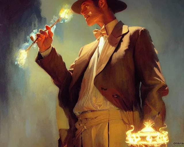 Prompt: attractive magician man, resurrecting the dead. highly detailed painting by gaston bussiere, craig mullins, j. c. leyendecker 8 k