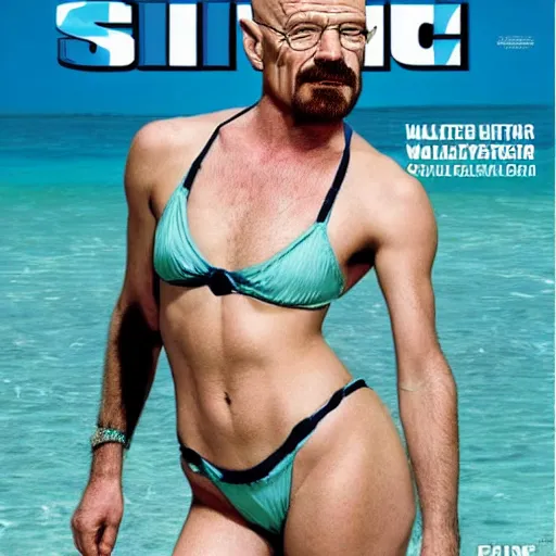 Prompt: Walter White on the cover of Swimsuit Illustrated