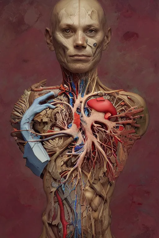 Prompt: accurate anatomical heart imagined as artist's palette, paint, brushes, painted by ruan jia, raymond swanland, lawrence alma tadema, zdzislaw beksinski, norman rockwell, jack kirby, tom lovell, alex malveda, greg staples, artgerm, greg rutkowski and alphonse mucha