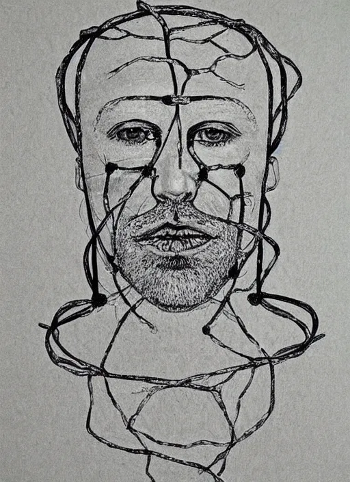 Prompt: rugged man portrait, tangled dna!!!!!!!!!!!!!!!!!!! molecule, charcoal