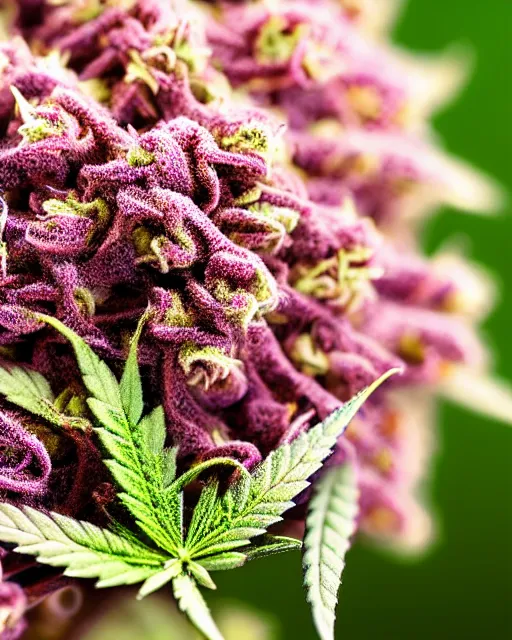 Image similar to beautiful marijuana flower with buds covered in stunning trichomes, extreme close - up highly - detailed macro photography, focus, centered, rim lighting, dslr in the style of erik christiansen