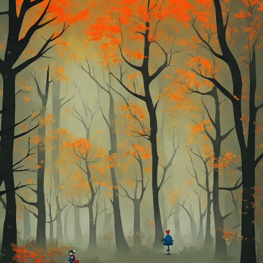 Image similar to goro fujita ilustration a forest full of leaves on the ground, tall autumn trees that let in small streaks of light to the ground, painting by goro fujita, sharp focus, highly detailed, artstation