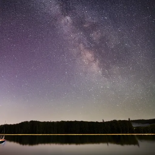 Prompt: small sailboat on a lake under a starry sky