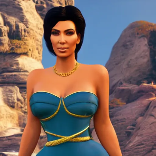 Prompt: kim kardashian as princess jasmine in GTA 5 full Hd octane render 8k