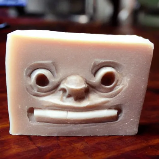 Image similar to the main character from spelunky carved out of a bar of soap