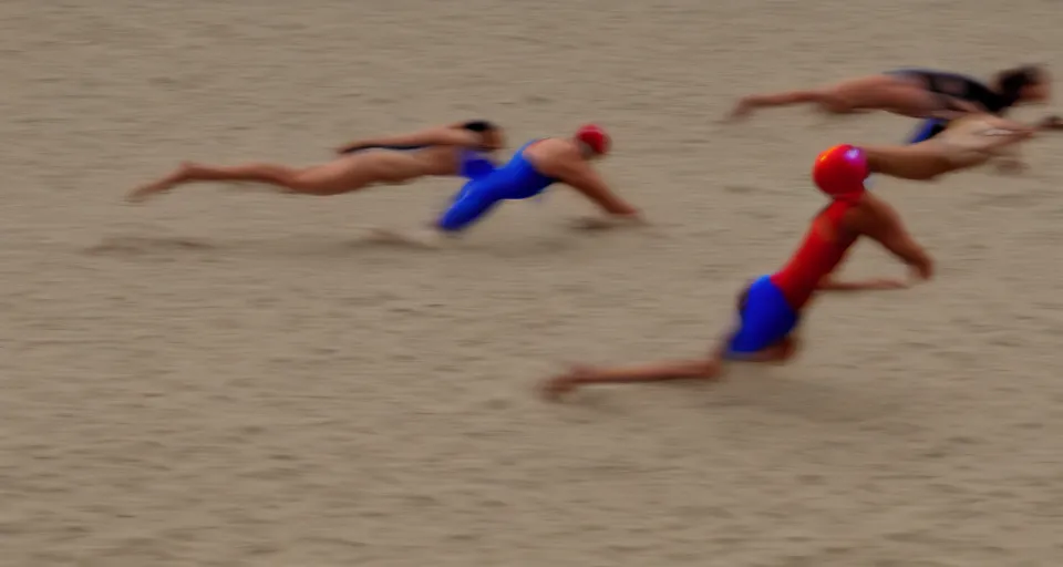 Image similar to olympic swimming in sand instead of water, motion blur