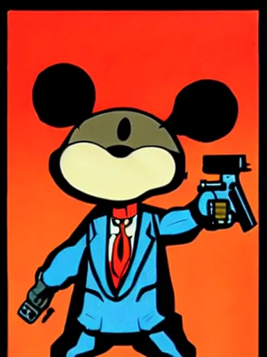 Image similar to an anthropomorphic mouse holding two guns, art by frank miller