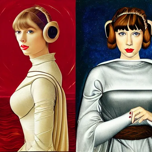 Image similar to taylor swift as princess leia, portrait by sandro botticelli