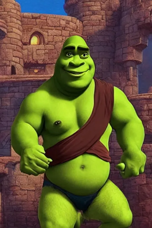 Image similar to buff shrek, tinder profile,