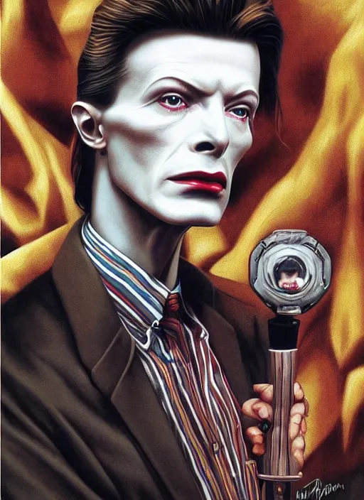 Image similar to twin peaks poster art, portrait of david bowie discovered the secrets of the black lodge, by michael whelan, rossetti bouguereau, artgerm, retro, nostalgic, old fashioned