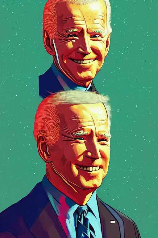 Prompt: supersized portrait of joe biden standing, artstation winner by victo ngai, kilian eng and by jake parker vibrant colors, winning - award masterpiece, fantastically gaudy, aesthetic octane render, 8 k hd resolution