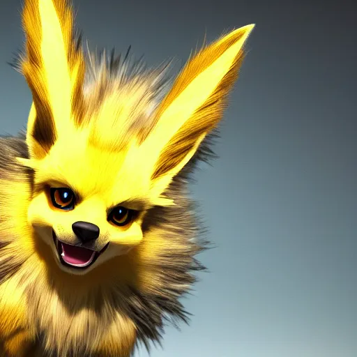 Prompt: photography of a realistic jolteon animal, ultra detailed, 8 k, cinematic lighting, natural background, trending on artstation, pokemon
