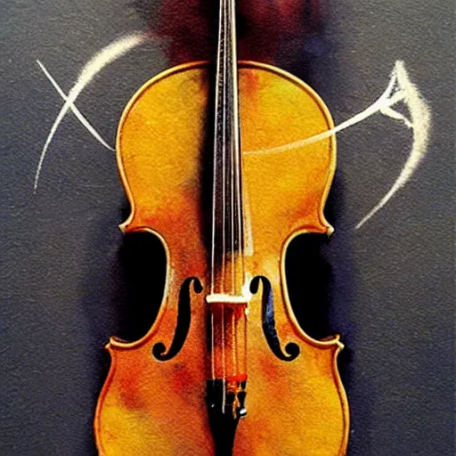 Image similar to cello violin concert art by banksy and frank frazetta