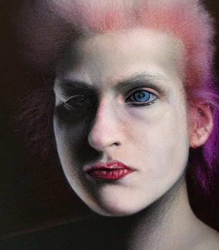 Image similar to a high quality, high detail, portrait of a punk rocker woman by gottfried helnwein