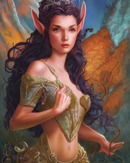 Image similar to a beautiful elf princess by julie bell, Ross Tran, Michael Whelan and Edgar Maxence