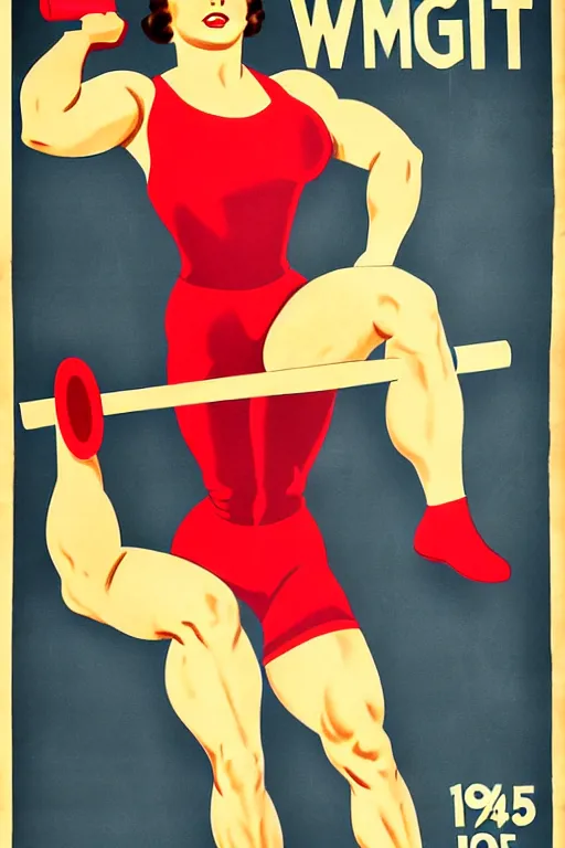 Prompt: 1940s womens weightlifting art poster