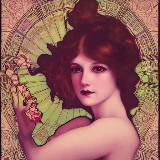 Image similar to of a beautiful stylized photoreal portrait of the singer LP, inspired by mucha, soft lighting, epic,