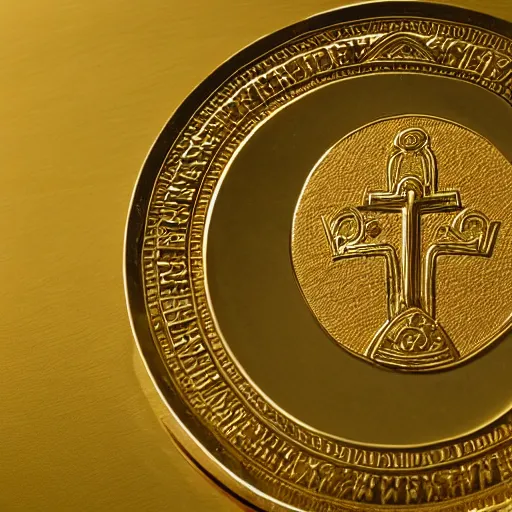 Prompt: gold coin design for the holy grail