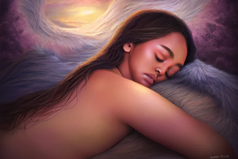 Image similar to polynesian sleeping goddess, anatomy, professional photo lemurian night, realistic texture, detailed soft digital fantasy art