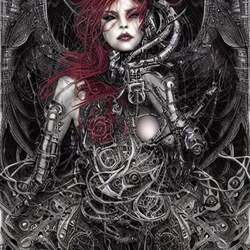 Prompt: cybernetic demon dreaming, lsd, circuitry, intricate detail, royo,