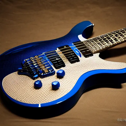Prompt: blue quilted prs 5 1 3 guitar, highly detailed photograph