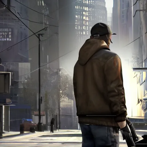 Prompt: E3 2012 Aiden Pearce face Watch Dogs reveal gameplay 4k, ultraquality, Ubisoft logo on the left, concept art