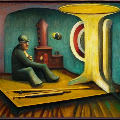 Prompt: twenty thousand leagues under the seas, grant wood, pj crook, edward hopper, oil on canvas