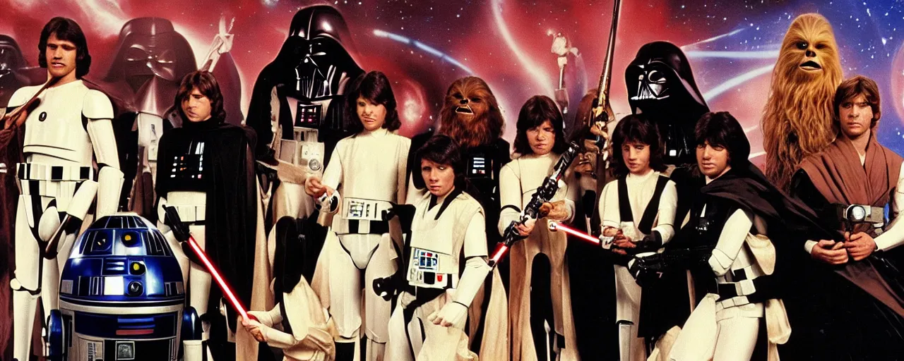 Image similar to Scene from the Disney Plus show Star Wars Music Academy of 1979 h.q. tv still”