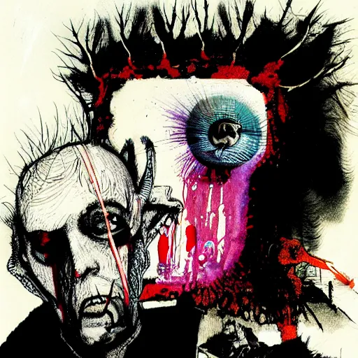 Prompt: Graphic Illustration, Creative Design, bad dream, Biopunk, Body horror, by Ralph Steadman, Francis Bacon, Hunter S Thompson