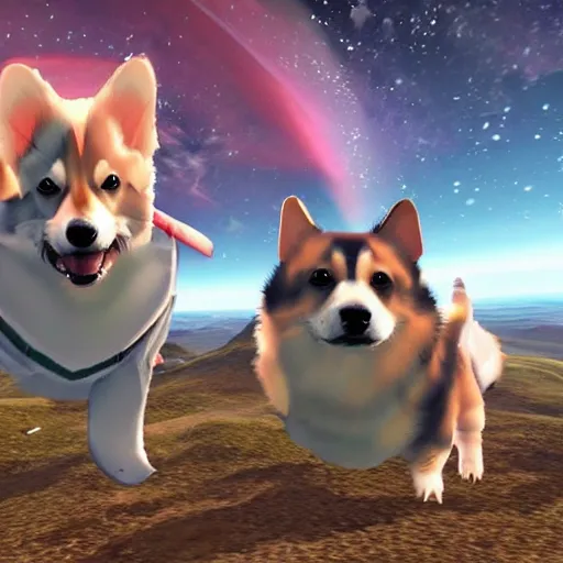 Image similar to Corgis in no man's sky