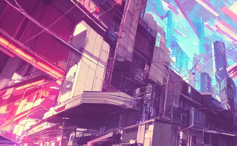 Image similar to anime city lineart, flat color, synthwave, tokyo futuristic and clean, hyper realistic, straight lines 8k hdr pixiv dslr photo by Makoto Shinkai ilya kuvshinov and Wojtek Fus, digital art, concept art,