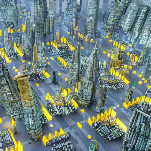 Prompt: a futuristic city designed by bumblebees, 8 k, ultra realistic
