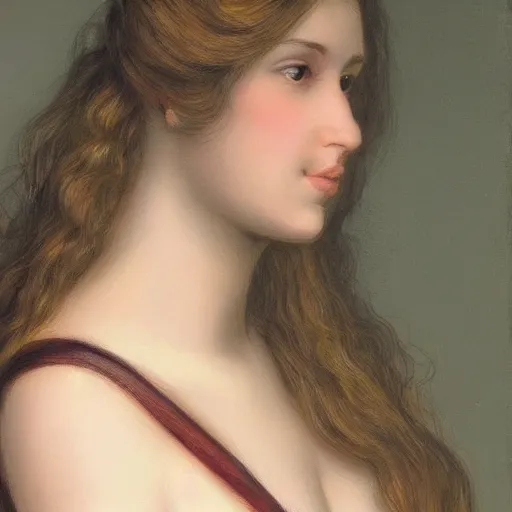 Image similar to A portrait of a beautiful woman, with a gentle expression and flowing hair, photorealistic.