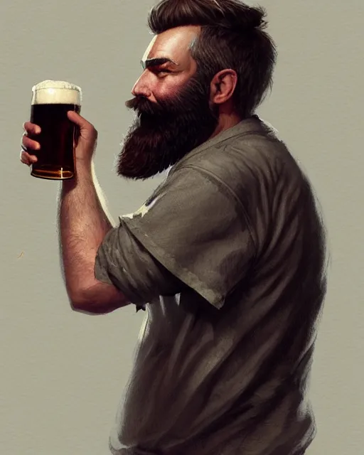 Image similar to a bearded man wearing a vr set & drinking a beer, real life skin, intricate, highly detailed, artstation, concept art, smooth, sharp focus, art by artgerm and greg rutkowski