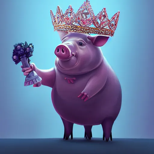 Image similar to A pig wearing a crown, 8k, Artstation, epic illustration, dramatic lighting