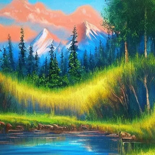 Image similar to beautiful landscape by bob ross