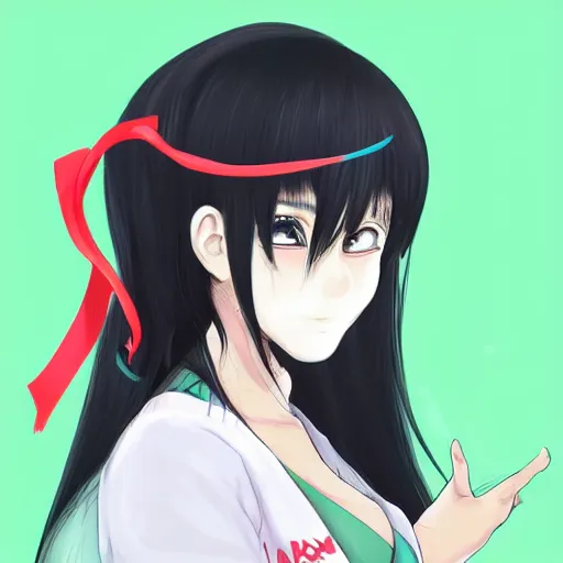 Image similar to full headshot portrait of a girl with long black hair, wearing a surgical mask, drawn by ATDAN, by Avetetsuya Studios, attractive character, colored sketch anime manga panel, trending on Pixiv